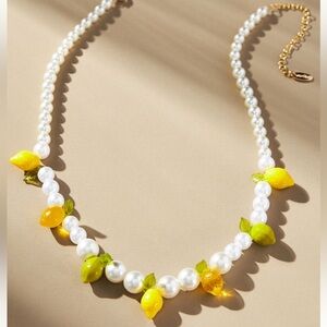 Anthropologie Yellow and Green Necklace with Pearl Accents